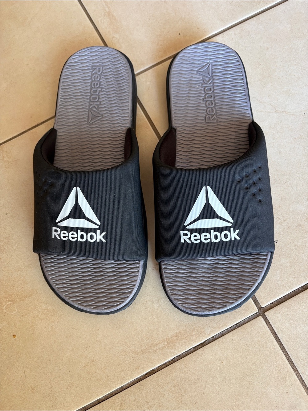 Men’s Reebok Black Slide Sandals with Gray Footbed